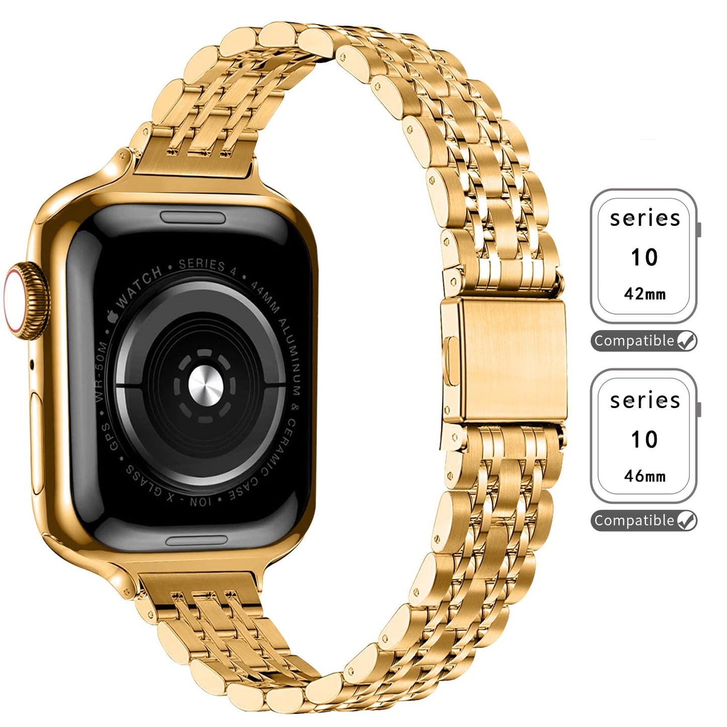 QUNDAXI Slim Watch Band Compatible with Apple Watch 41mm 45mm 42mm 44mm 40mm 38mm Metal Stainless Steel Watchband Suitable for iWatch 11/10/9/8/7/6/5/4/3/2/1/SE Series Women Luxury Strap