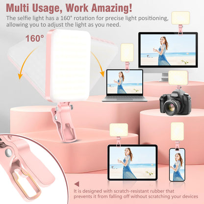 ALTSON 60 LED Portable Selfie Light Video Conference Lighting with Clip & Camera Tripod Adapter Rechargeable 2200mAh CRI 97+, 3 Light Modes for Phone iPhone Webcam Laptop Photo Makeup