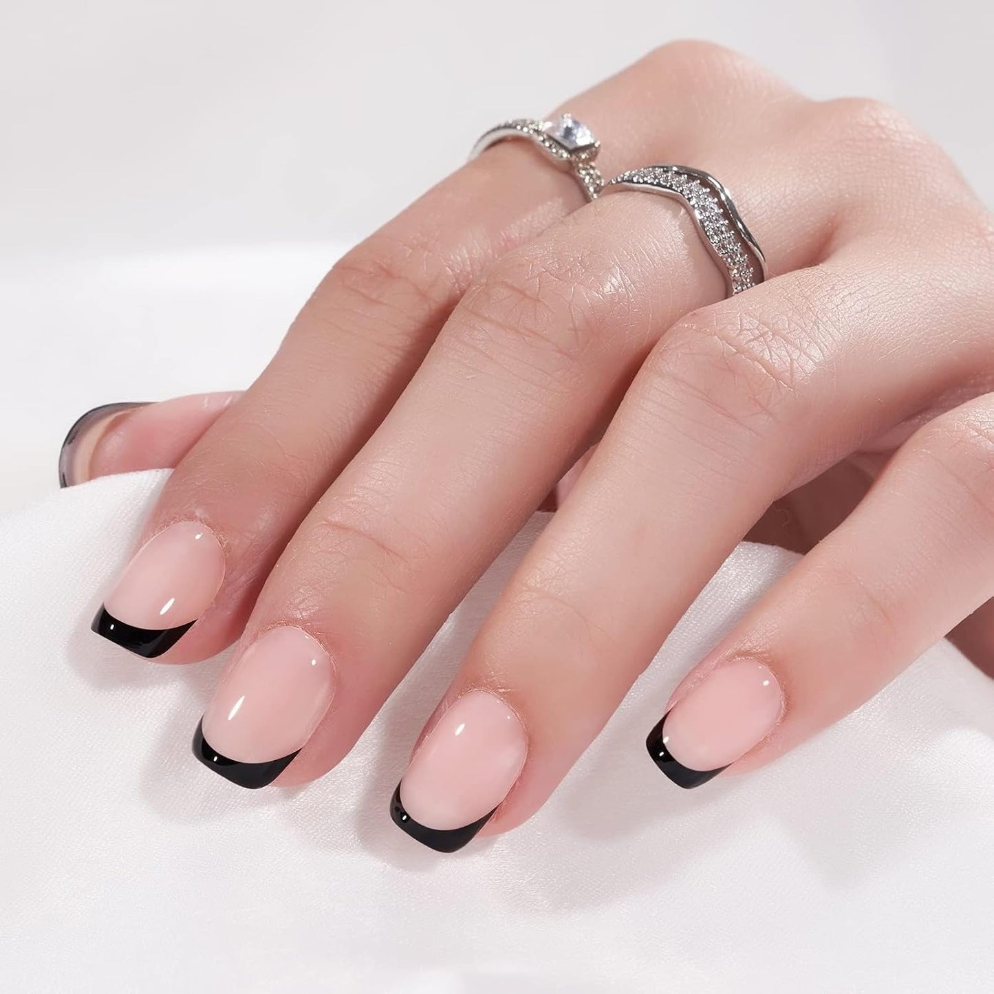 BTArtbox Press On Nails, Vanilla Cream, Short Square, Ombre Peach, 32Ct