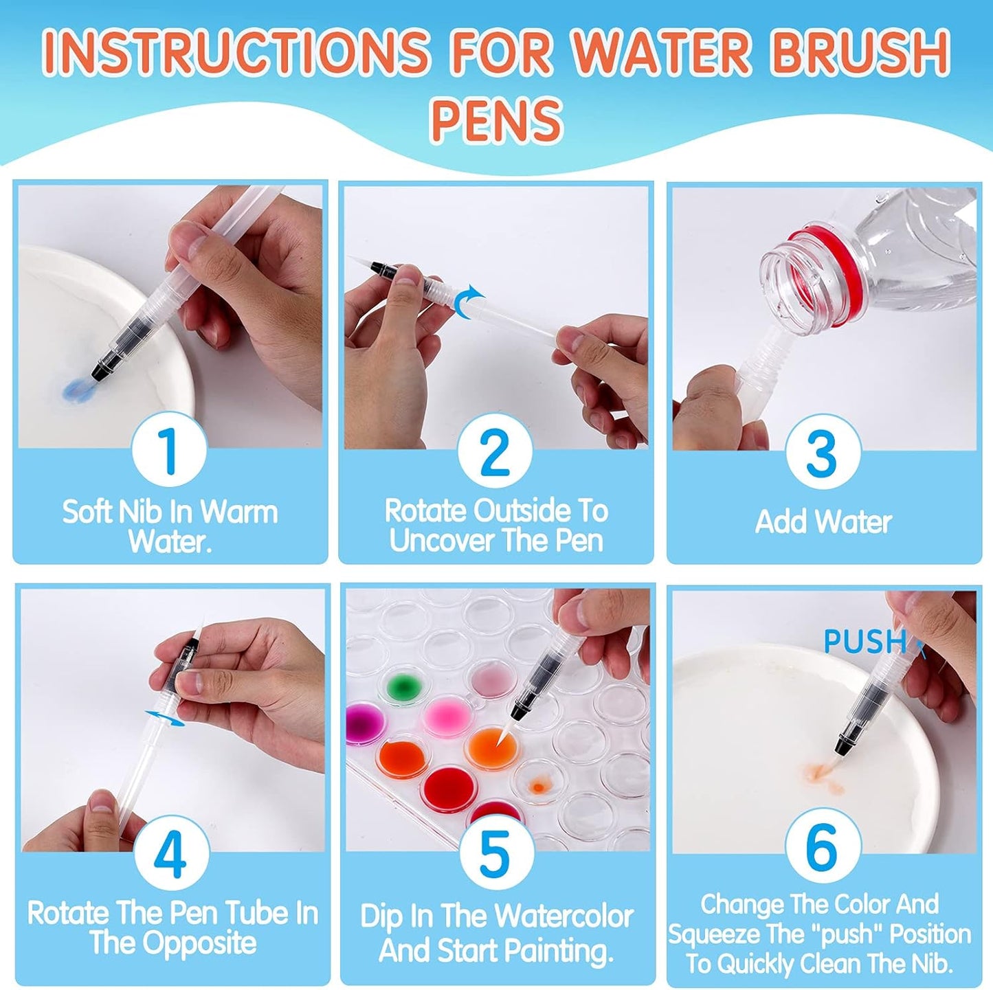 48 Colors Washable Watercolor Paint Set, with 3 Brushes Pen