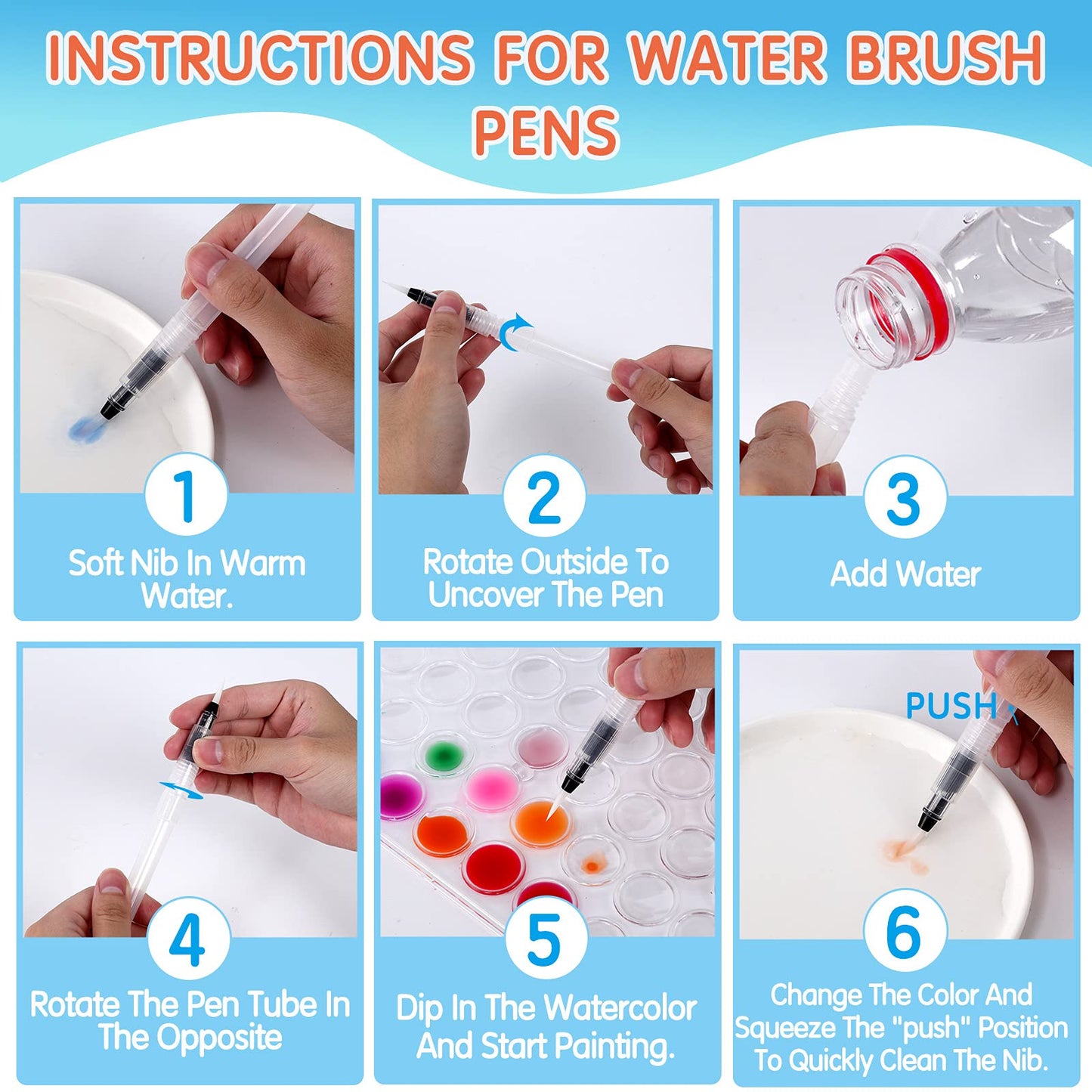 48 Colors Washable Watercolor Paint Set, with 3 Brushes Pen