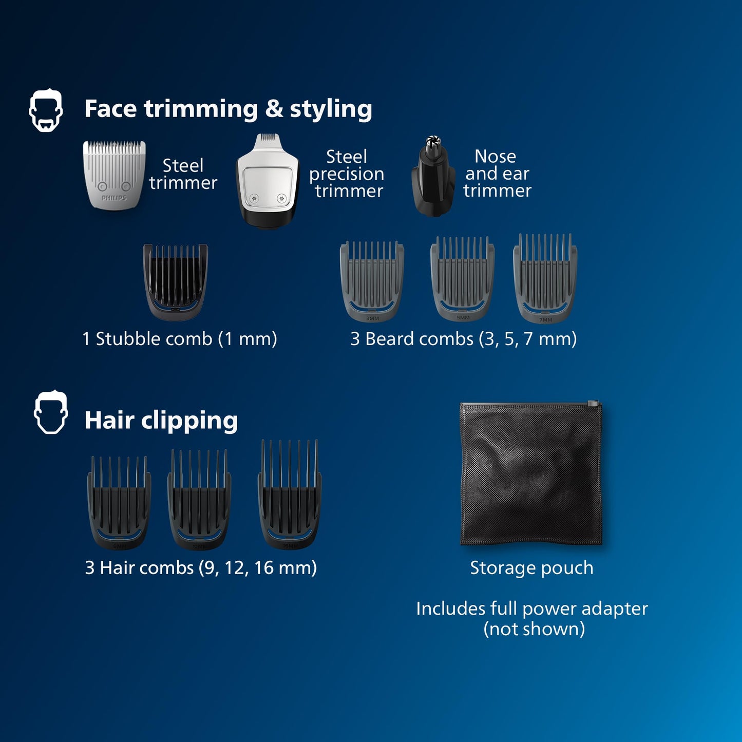 Philips Norelco All-in-One 3000 Series 13 in 1 Trimmer, Beard Styler & Men's Hair Clipper, 9 Length Settings & Self-Sharpening Skin-Friendly Blades, MG3919/50