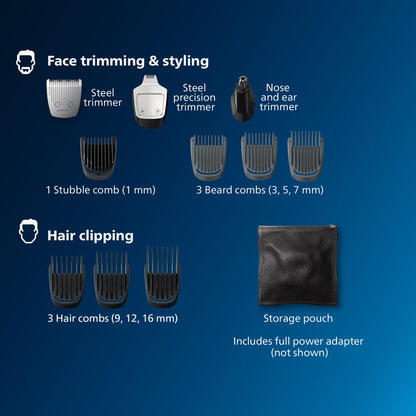 Philips Norelco All-in-One 3000 Series 13 in 1 Trimmer, Beard Styler & Men's Hair Clipper, 9 Length Settings & Self-Sharpening Skin-Friendly Blades, MG3919/50