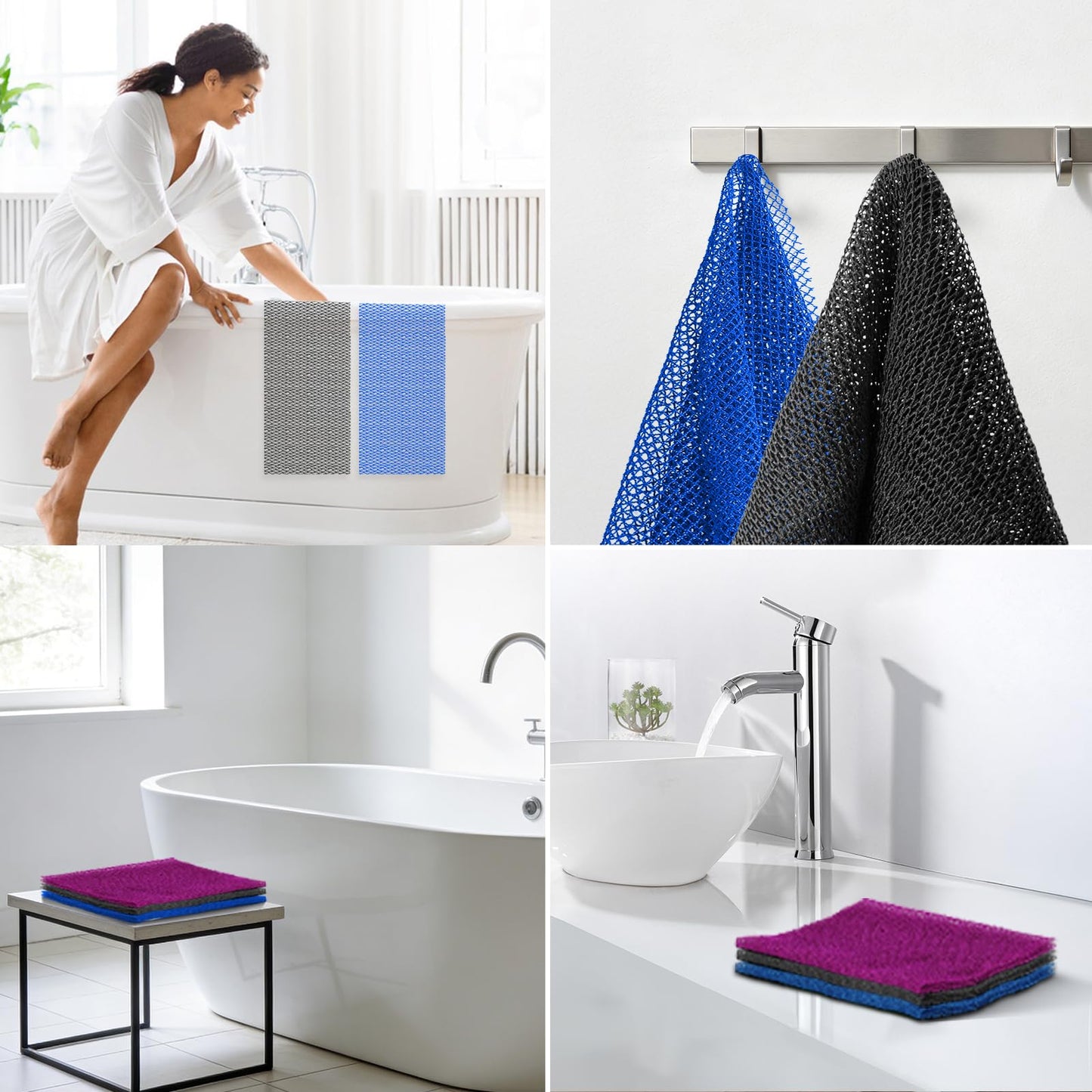 UJFQBH African Net Sponge Authenti, Exfoliating Body Scrubber for Back and Hard to Reach Areas, Gentle Daily Exfoliation for Deep Cleansing, Quick Drying Shower Essential, Aqua Grey 3 Pack