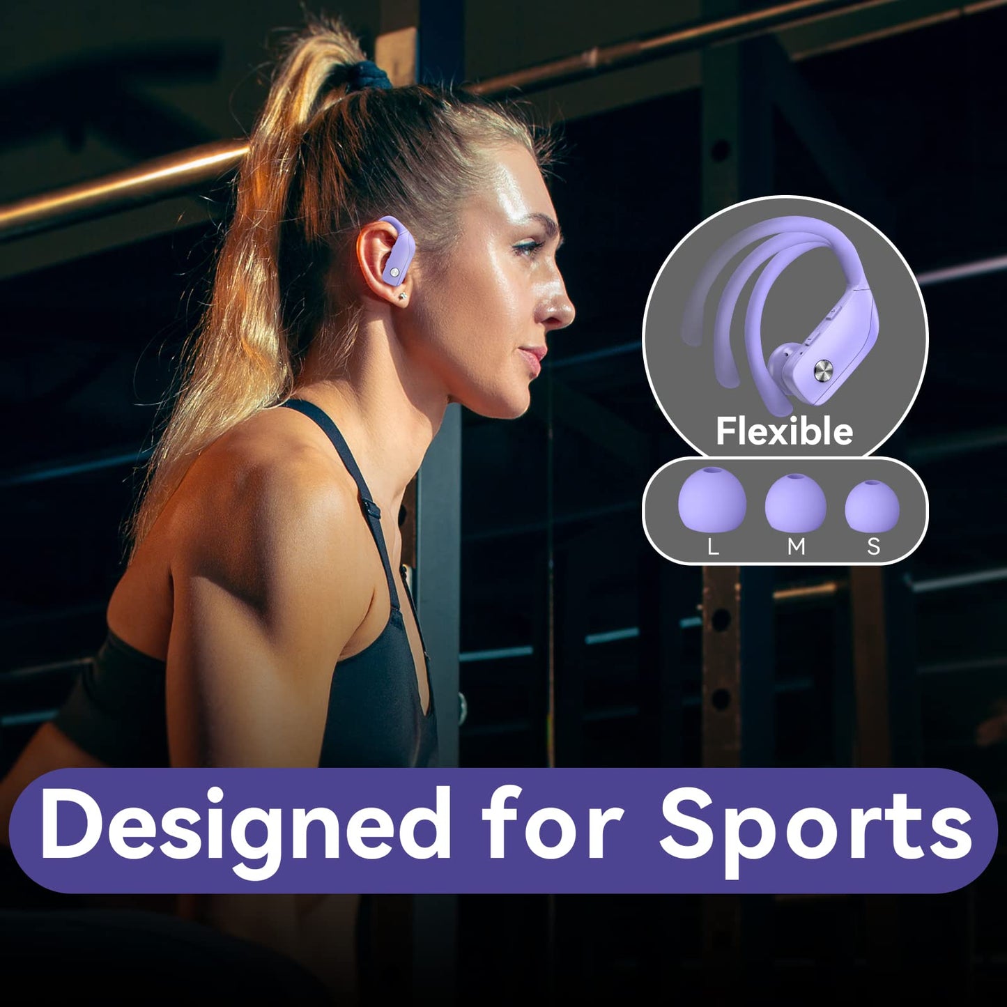 bmani Ear Buds Wireless Earbuds Bluetooth Headphones with 80H Playtime LED Display Case, Over-Ear Hook with Mic, Stereo Sound, Easy Button Controls, Sports Earphones for Running Workout Gym Black