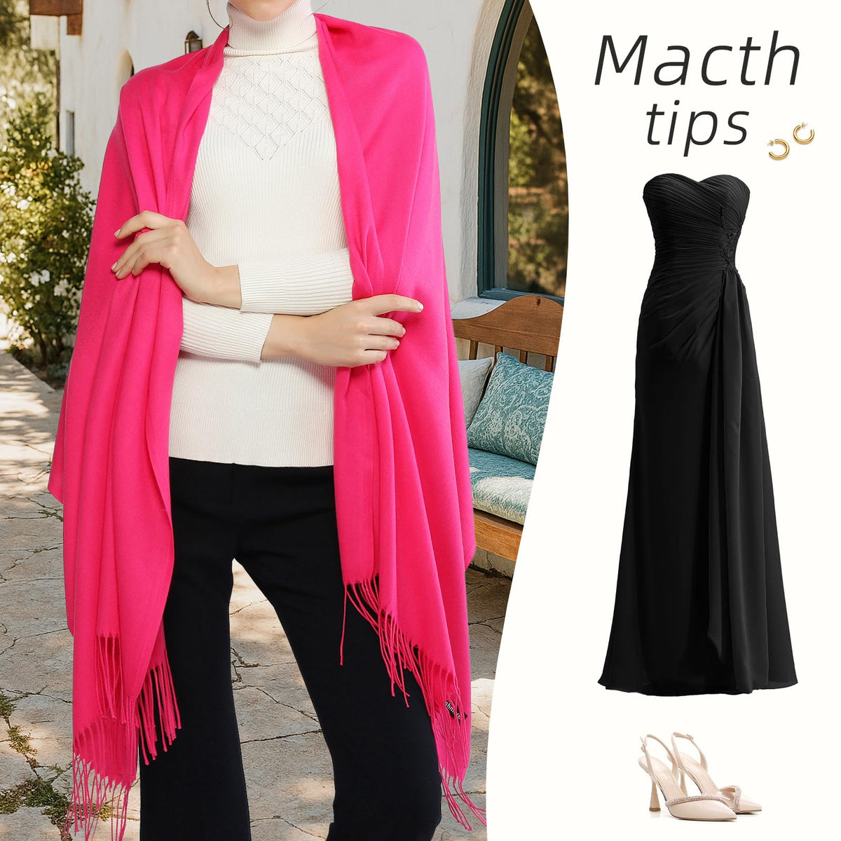 RIIQIICHY Women's Fringe Shawl Wrap Pashmina Scarf for Wedding Evening