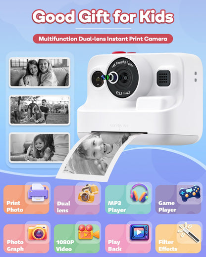 Dylanto Kids Camera Instant Print,1080P Kids Instant Cameras that Print Photos,Christmas Birthday Gifts for Girls Age 3-12,Portable Toy for 3 4 5 6 7 8 9 10 Year Old Girls Boys Pink