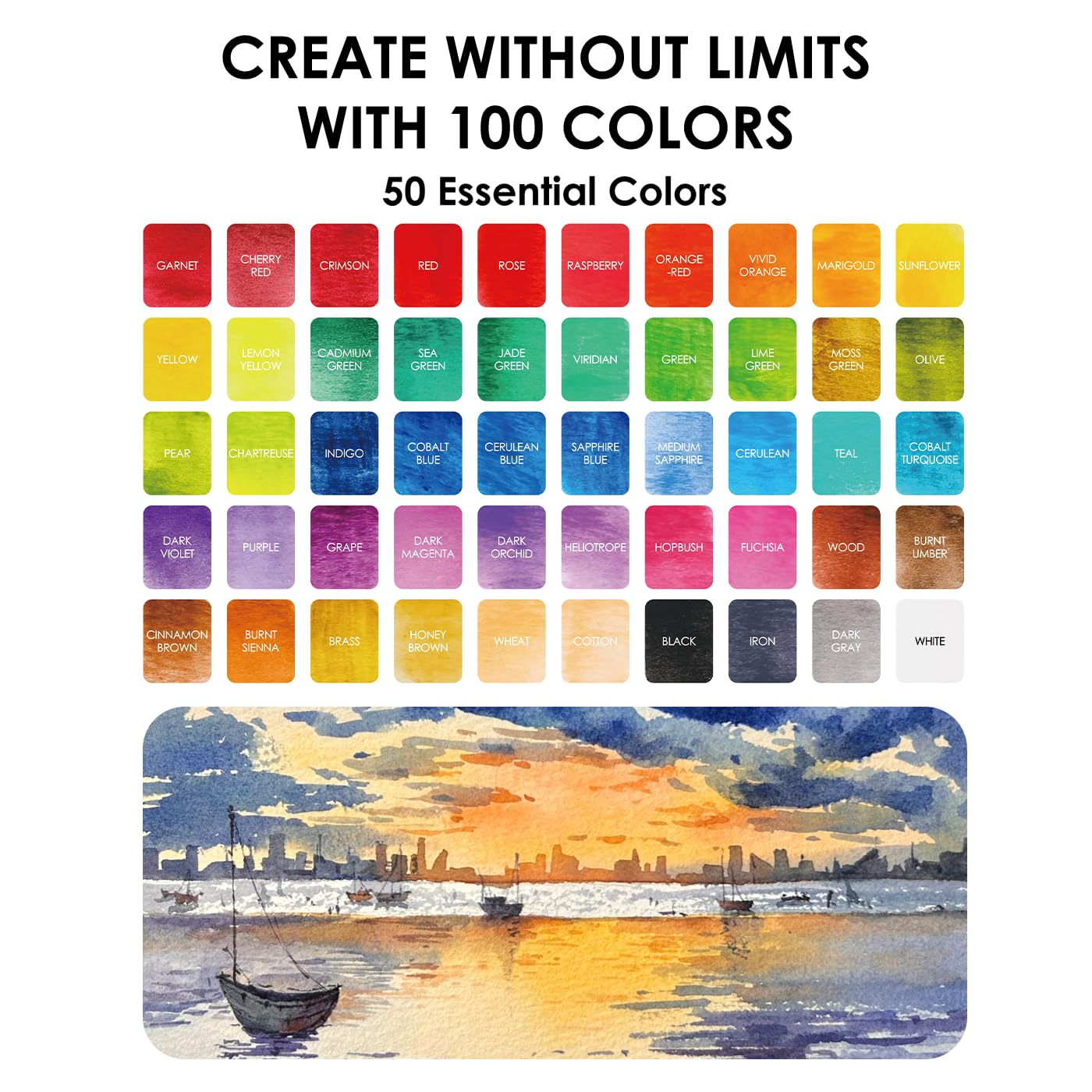 Grabie 50 Color Watercolor Paint Set with Brush Pens
