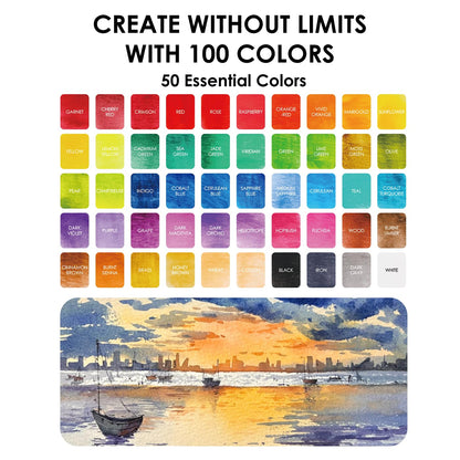 Grabie 50 Color Watercolor Paint Set with Brush Pens