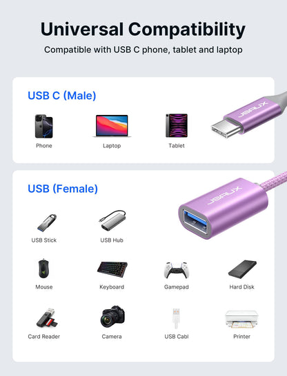 JSAUX USB C to USB 3.0 Adapter [2 Pack], USB C Male to USB Female OTG Cable Adapter Compatible with MacBook Pro/Air, iPhone 17 Pro Max/iPhone Air/16e/16/15 Series, Samsung Galaxy S25/S24/S23-Black