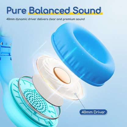 EarFun K1 Kids Headphones Wired with Mic, Volume Limit Headphones for Kids