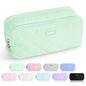 Sooez Large Pencil Case Pouch, Extra Big Pencil Bag with 8 Compartments, Pen Bag Wide Opening, Soft Quilted Pencil Pouch Organizer with Zipper, Portable Pencil Case for Teen Girls, Beige