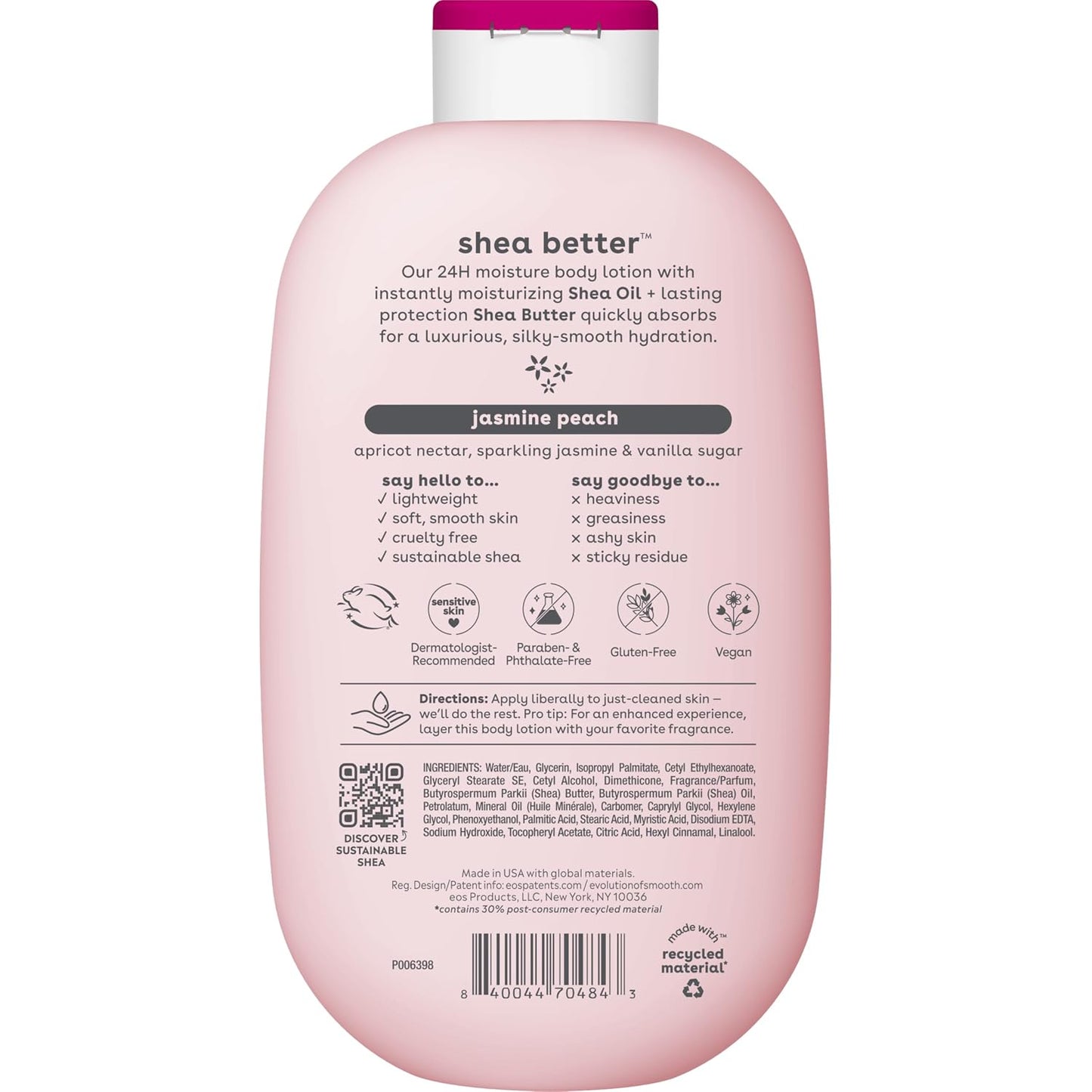 eos Shea Better 24H Moisture Body Lotion- Jasmine Peach, 16 fl oz