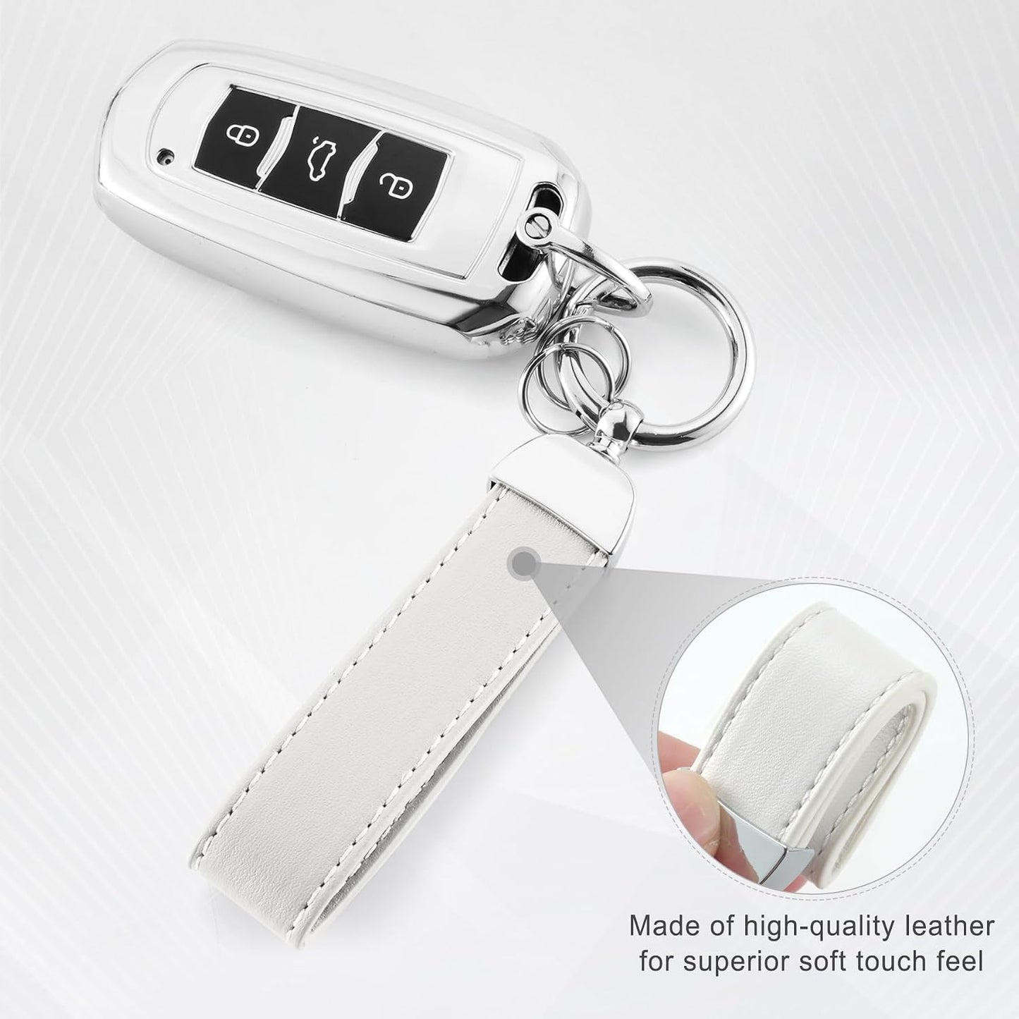 JUSTTOP Leather Keychain, Carbon Fiber Car Key Chain with Anti-Lost D-Ring and 2 Key Ring, Keychain Wristlet, Car Accessories, Universal Keychain for Men and Women (Black)