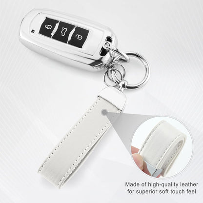 JUSTTOP Leather Keychain, Carbon Fiber Car Key Chain with Anti-Lost D-Ring and 2 Key Ring, Keychain Wristlet, Car Accessories, Universal Keychain for Men and Women (Black)