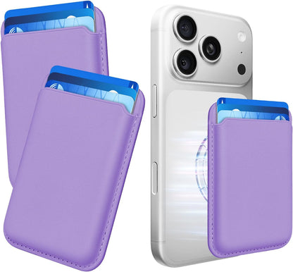 2Pack Magnetic Wallet Cell Phone Card Holder for Phone Case with Mag-Safe, Stronger Magnetic RFID Leather Phone Wallet Stick on Series of iPhone 17/16/15/14/13/12 and Pro/Promax,2-Pack White