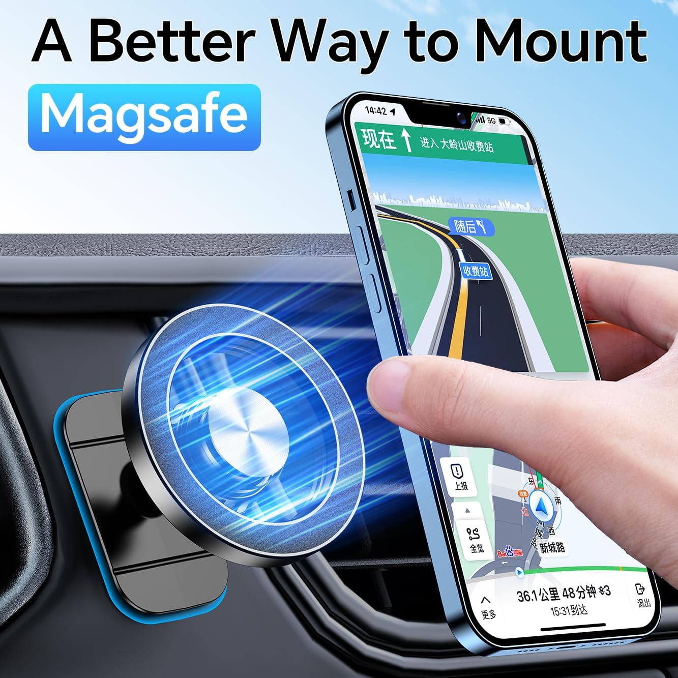 for iPhone Magsafe car Mount【20 Strong Magnets】Magnetic Phone Holder for Car Dashboard【360° Rotation】Hands Free Car Phone Holder Mount Dash Fit iPhone 15 14 13 12 Pro Max Plus MagSafe Car Accessories