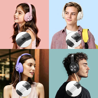 Wired Headphones with Mic, Over-Ear 3.5mm Corded Headphone for School Black