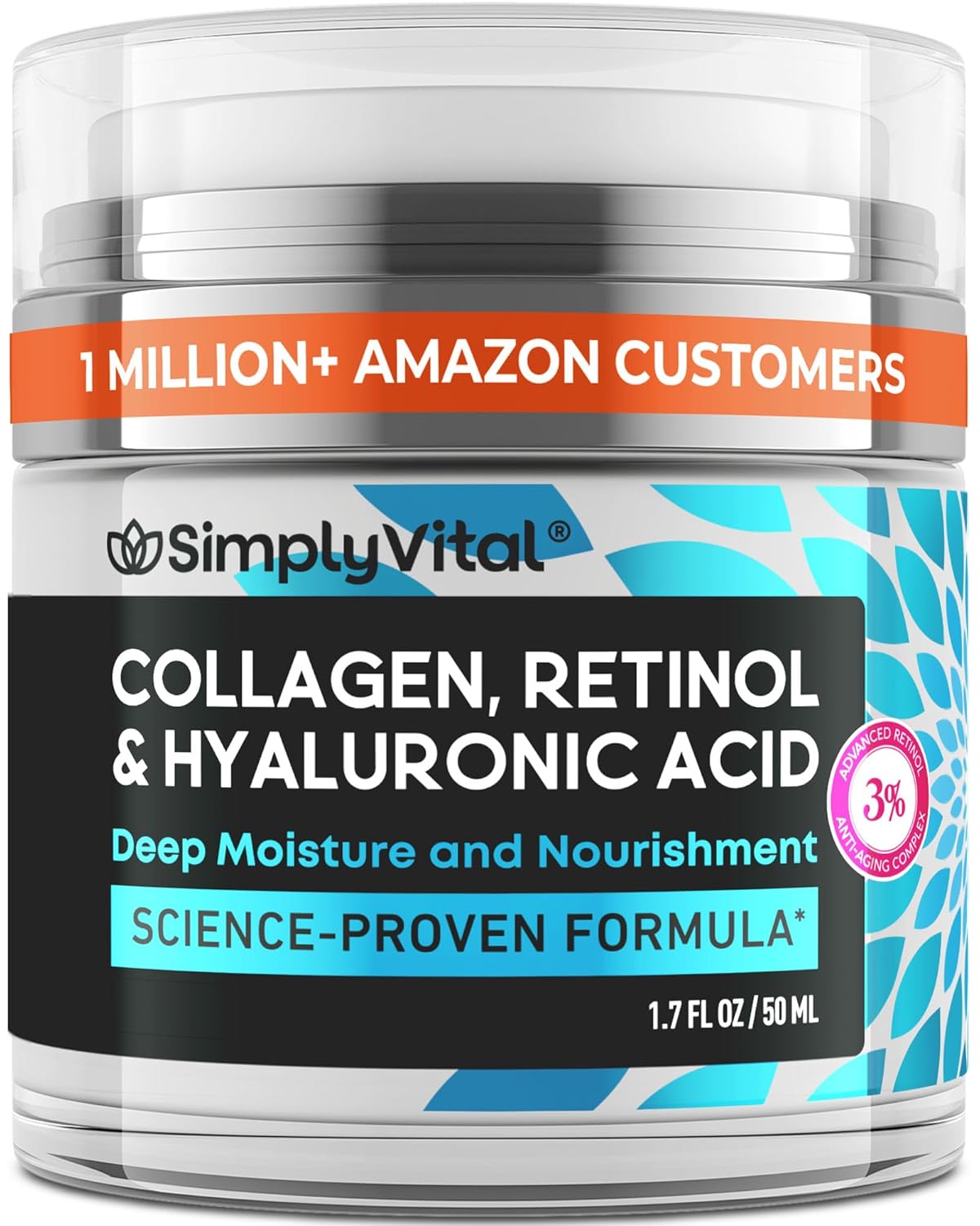 SimplyVital Face Moisturizer Retinol Collagen Hyaluronic Acid Cream 3.4 oz