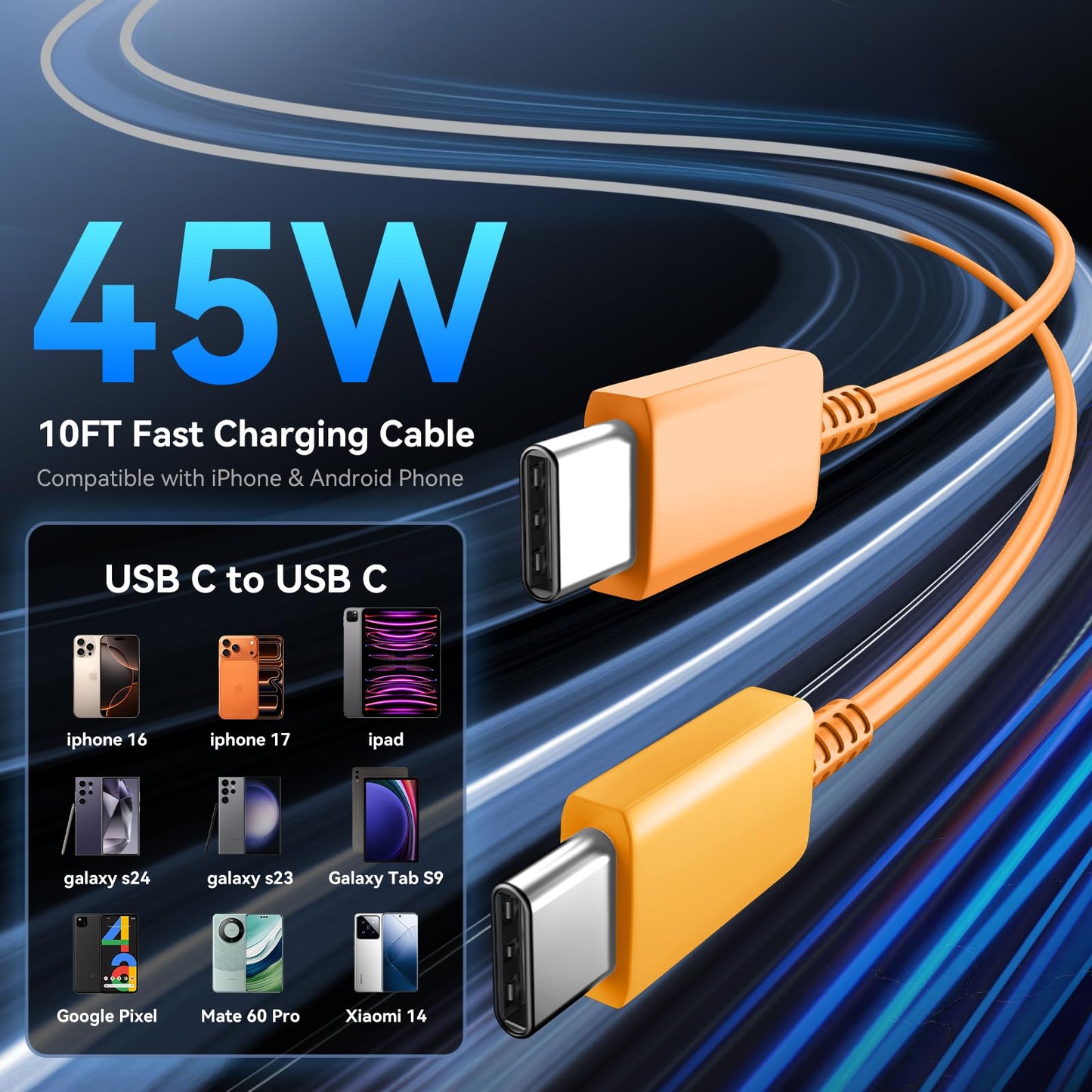 Phone 17 16 Pro Max Charger Fast Charging, 45W Super Fast USB C Charger Block with 10FT Long Charging Cord Cable for 17 16 Pro Max/17 16/16 Plus,15 Pro Max/15 Pro/15, Android Phone-Black