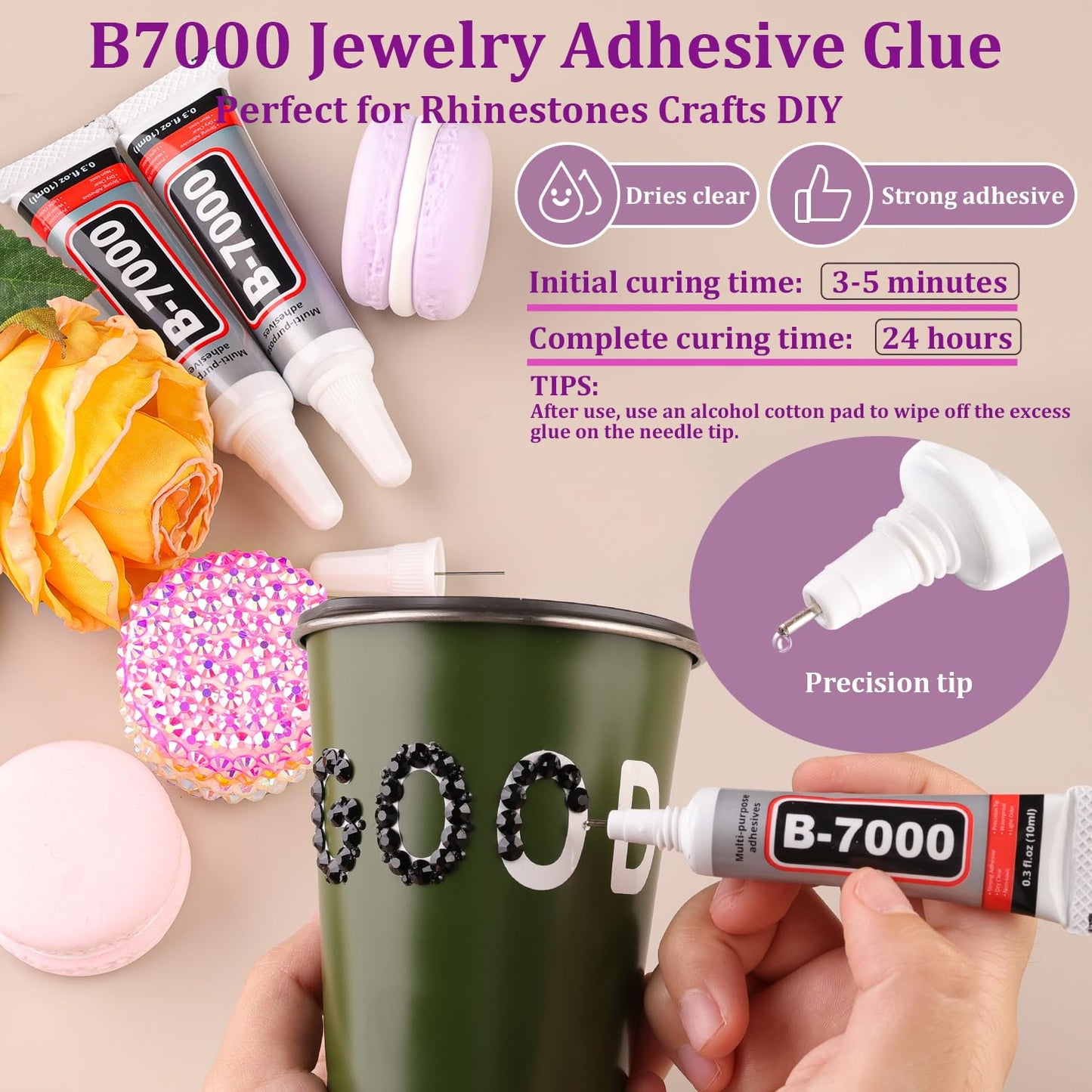 Rainbow Flatback Rhinestones for Crafting and 3PCS B7000 Glue (Set 1), 2 Boxes of 4500 PCS Resin Rhinestones Gems Charms for Bedazzling DIY Crafts Tumblers Shoes Fabric Clothing Nail Art