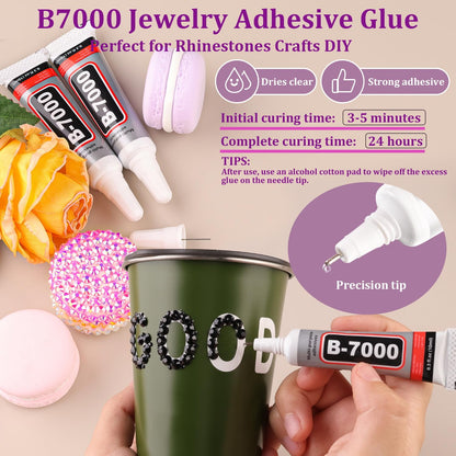 Rainbow Flatback Rhinestones for Crafting and 3PCS B7000 Glue (Set 1), 2 Boxes of 4500 PCS Resin Rhinestones Gems Charms for Bedazzling DIY Crafts Tumblers Shoes Fabric Clothing Nail Art