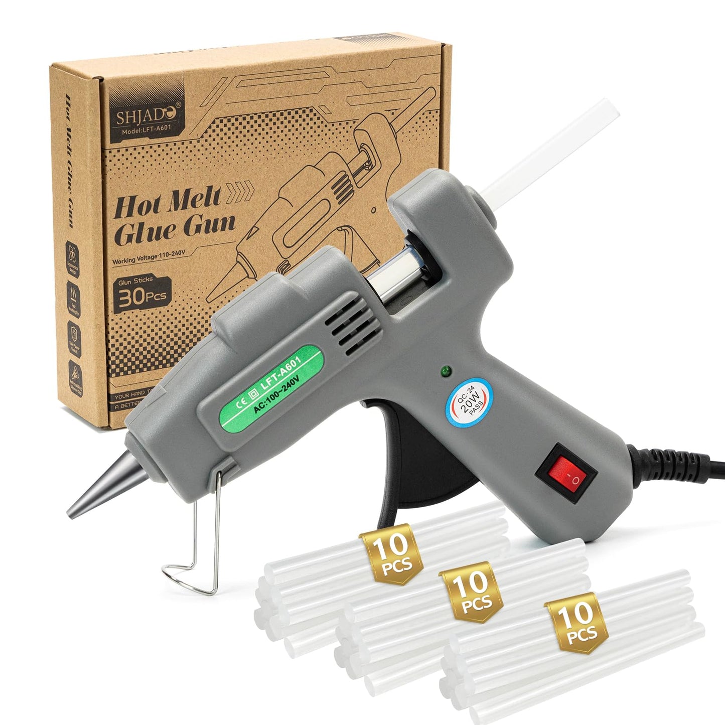 SHJADE Hot Glue Gun with 30 Glue Sticks, 20W Mini Hot Melt Gun Kit(White)