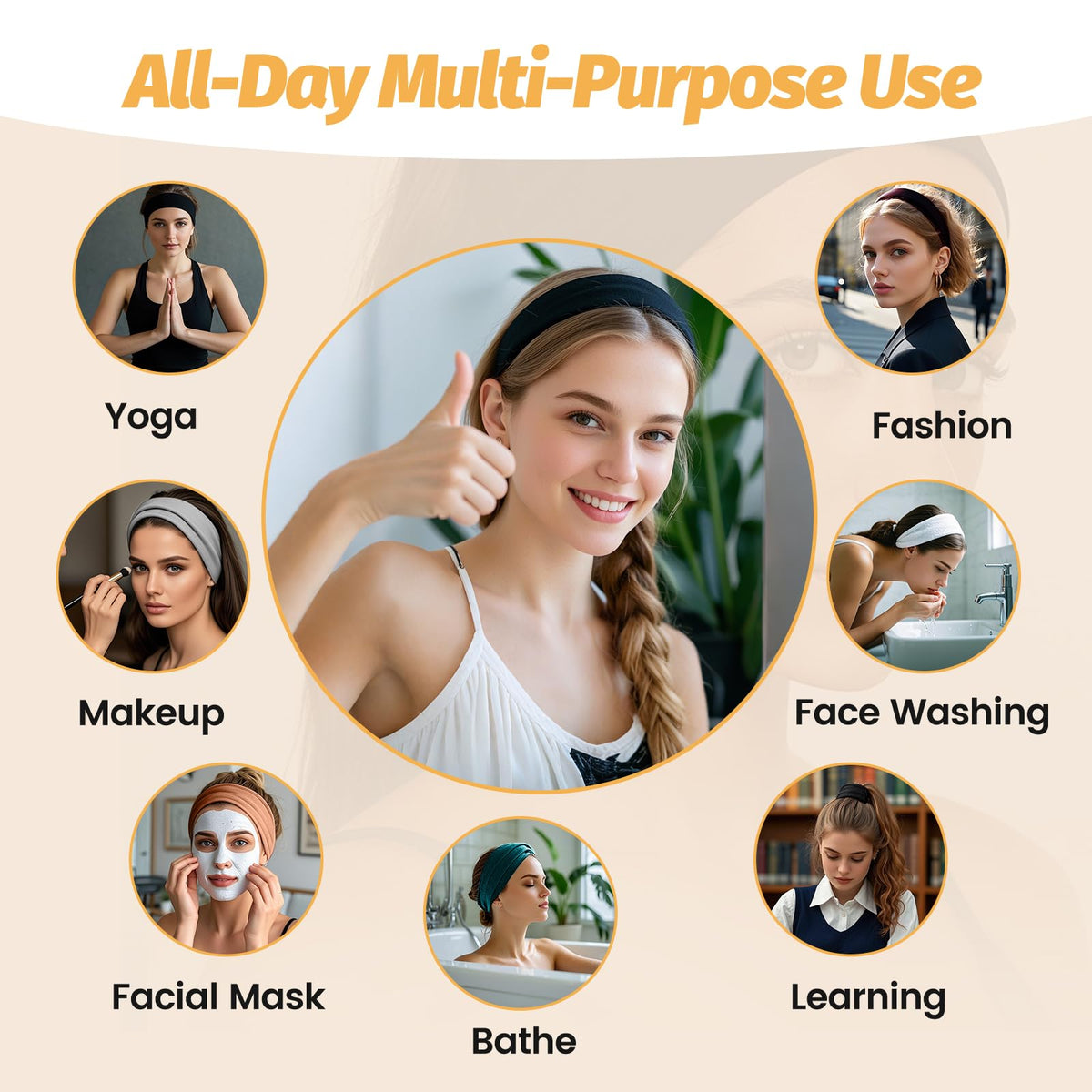 Headbands for Women - 6 Pack Wide Elastic Hair Bands | Stretchy Sweatbands Hair Bands | Soft Sports Thin Head Bands | Non-Slip Accessories Bands for Fashion, Washing Face, Workouts, Yoga, Daily Use