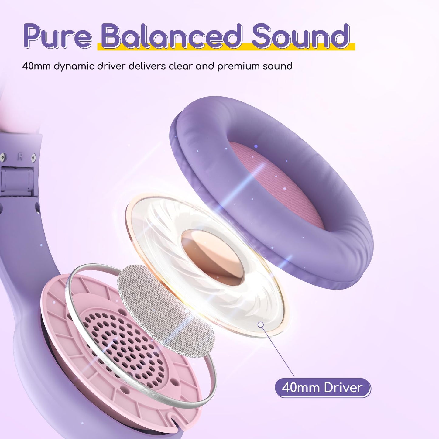 EarFun K1 Kids Headphones Wired with Mic, Volume Limit Headphones for Kids
