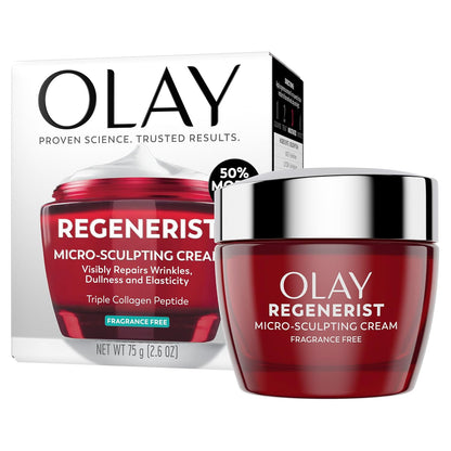 Olay Face Moisturizer, Regenerist Micro-Sculpting Facial Cream for Women - Anti-Aging, Anti-Wrinkle, Firming Skin Care - Triple Collagen Cream, Peptide Moisturizer, Hyaluronic Acid, Niacinamide, 1.7oz