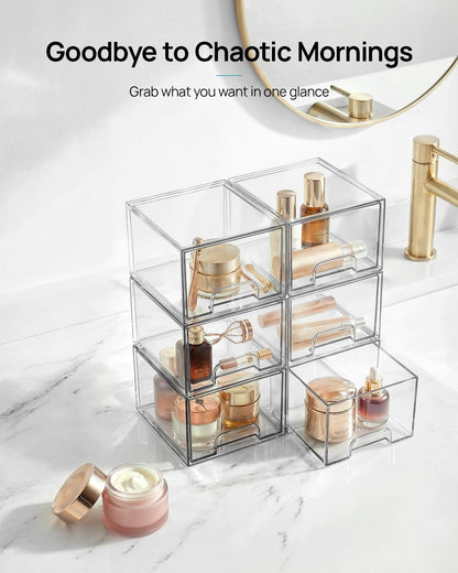 Vtopmart 2 Pack Small Clear Stackable Storage Drawers for Desk, Countertop