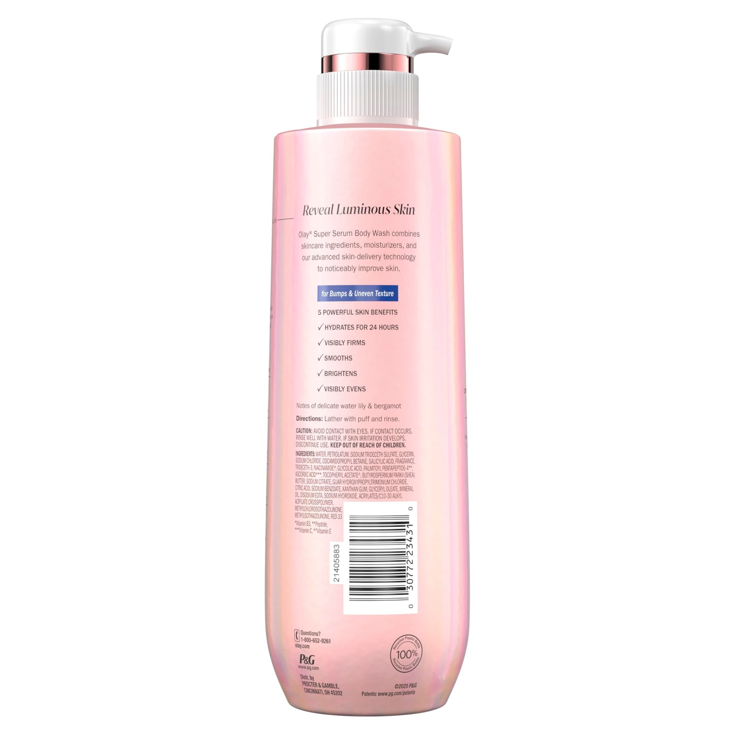Olay Super Serum Body Wash for Extra Dry Skin, 24hr Long Lasting Rich Hydration, 5+ Ingredient Complex for Bright, Even, Firm, & Luminous Skin, with Collagen Peptide, Vitamin C & Shea Butter, 20 fl oz