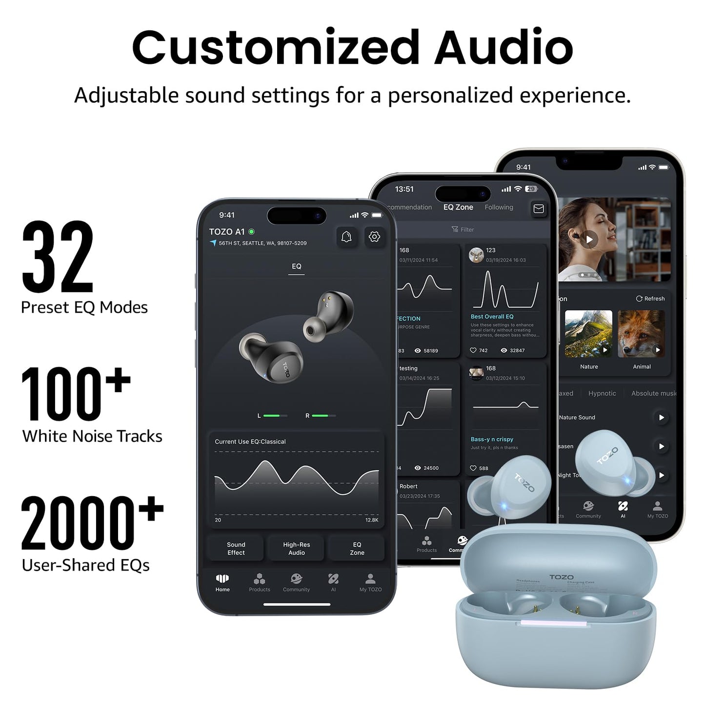 TOZO A1 Wireless Earbuds Bluetooth 5.3 Light Weight in Ear Headphones