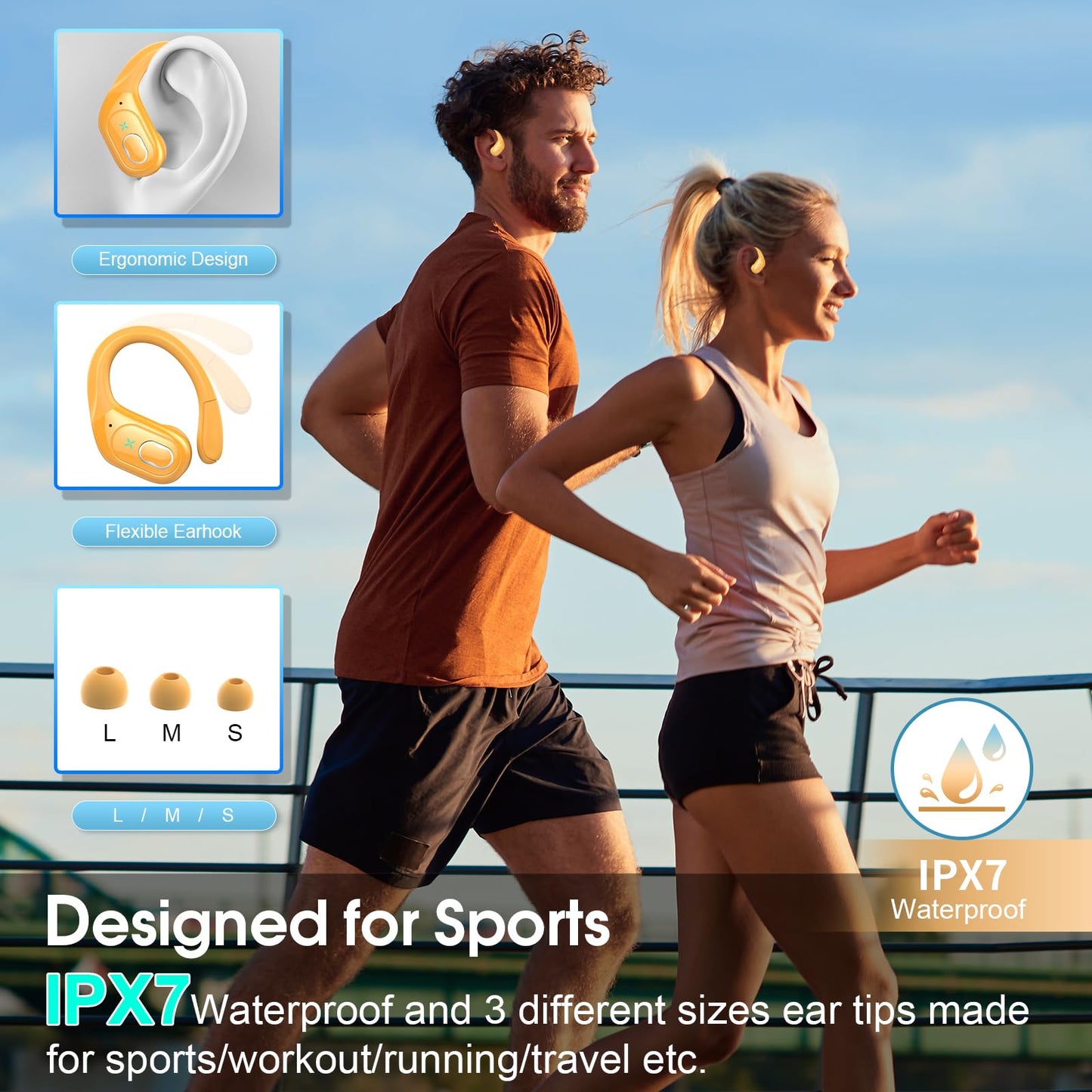 Wireless Earbuds 75H Bluetooth 5.4 Sport Headphones with Earhooks, Black