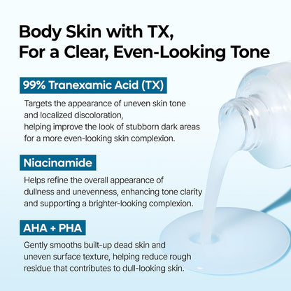 Dr.Melaxin Peel Shot Exfoliating TX-Spray 6.76 fl.oz - 99% Tranexamic Acid and Niacinamide Body Exfoliator Spray for Uneven Skin Tone, AHA PHA Body Peel for Rough Skin, K-Beauty Body Brightening