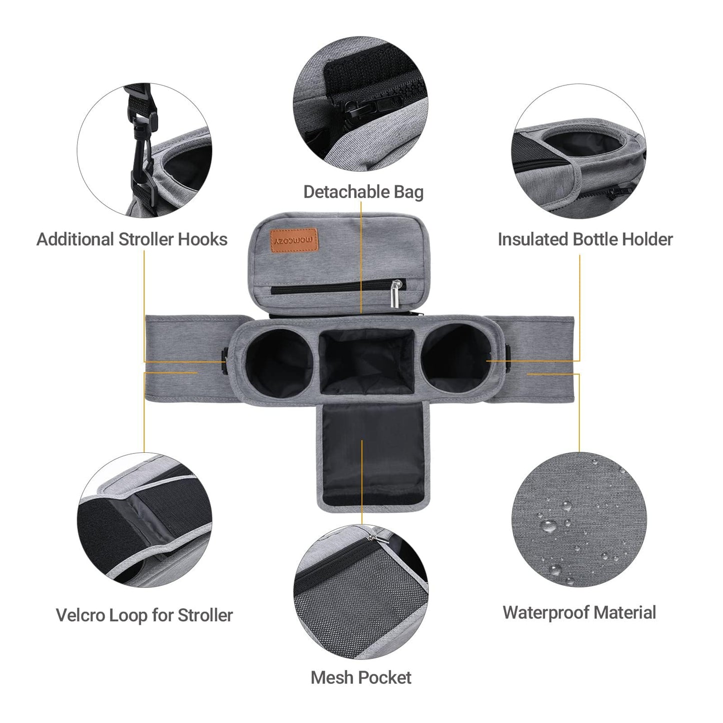 Momcozy Universal Stroller Organizer with Insulated Cup Holder