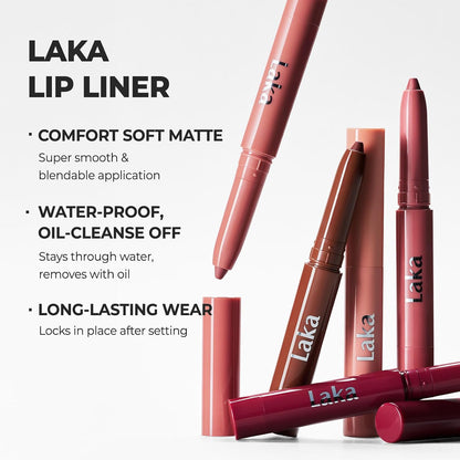 Laka Lip Liner - Smooth & Blendable Soft Matte Lip Contour Pencil for Shaping & Overlining Lips | Waterproof Formula, Oil-Cleanse Off, Long-Lasting Wear | #01 Bare Memory (Warm Beige)