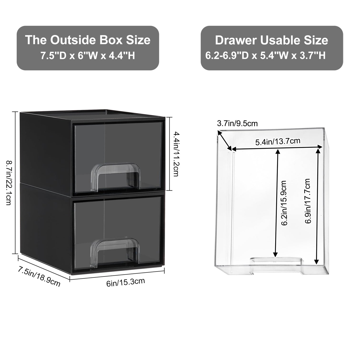 Vtopmart 2 Pack Small Clear Stackable Storage Drawers for Desk, Countertop