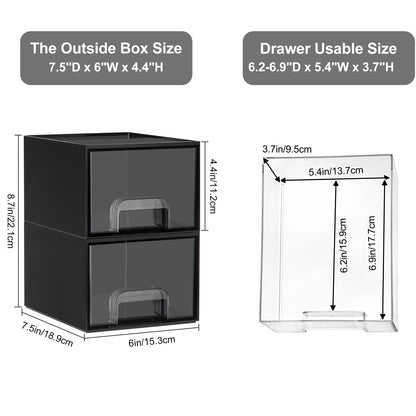 Vtopmart 2 Pack Small Clear Stackable Storage Drawers for Desk, Countertop