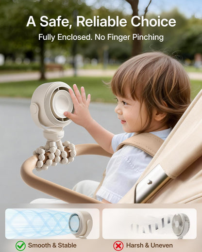 SWEETFULL Portable Stroller Fan, Pinch-Proof Baby Fan - Cream