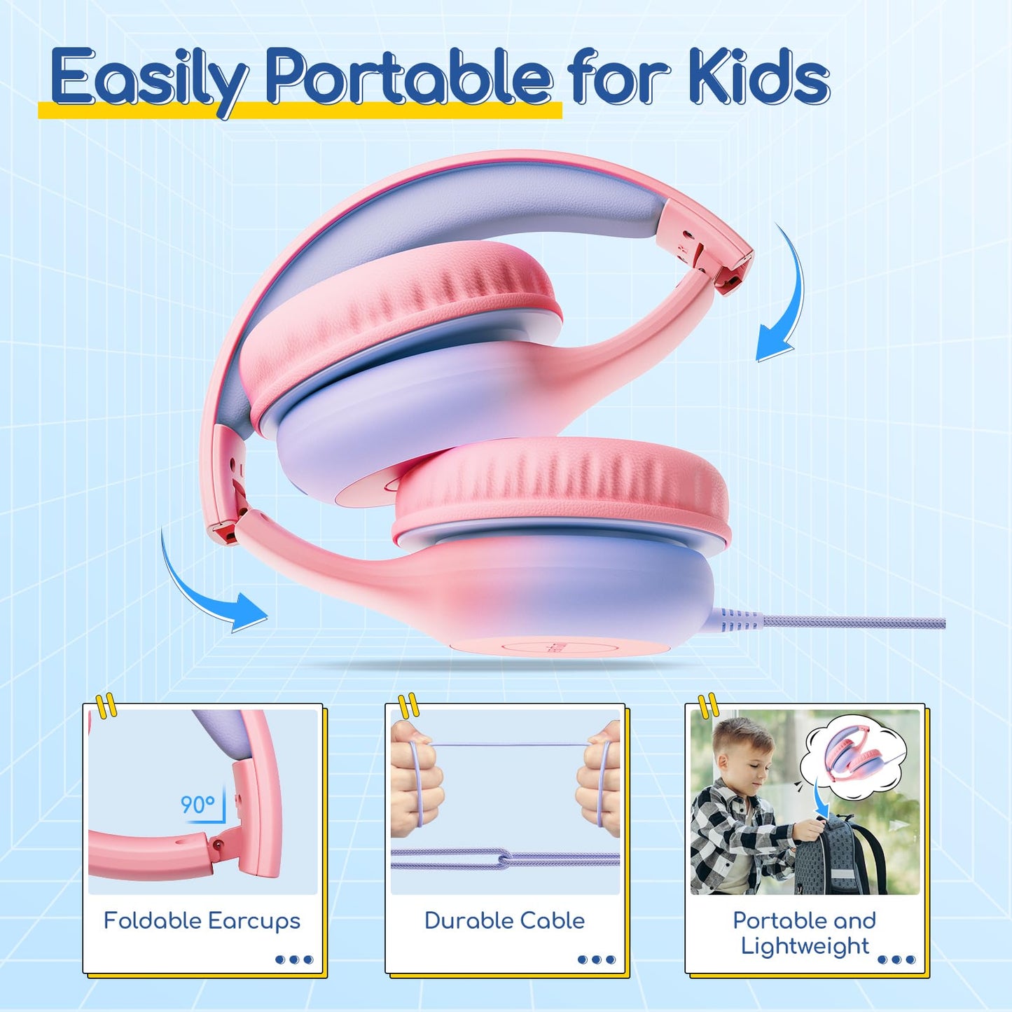 EarFun K1 Kids Headphones Wired with Mic, Volume Limit Headphones for Kids