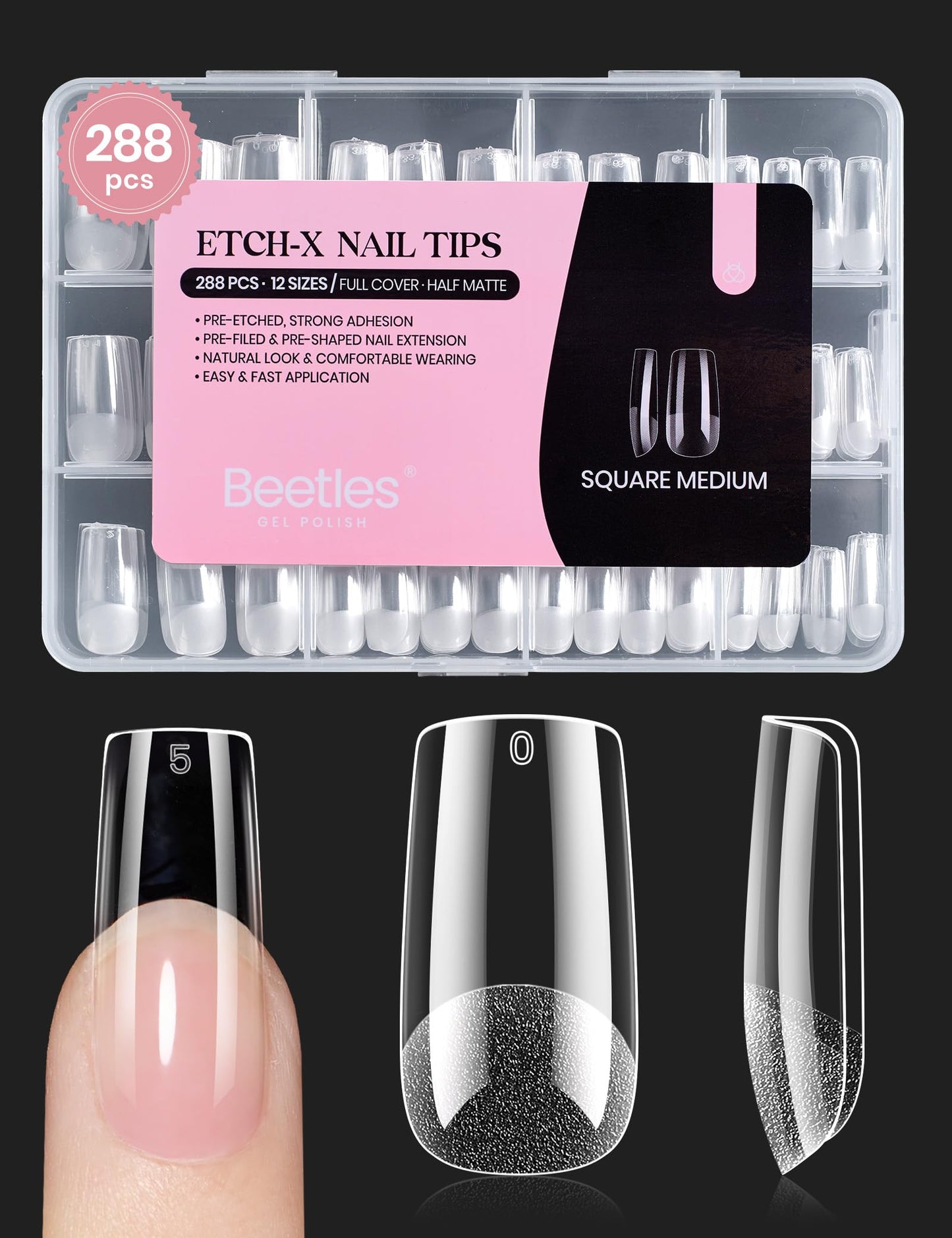 Beetles Soft Gel Nail Tips Short Almond 288pcs in 12 Sizes Etch-X