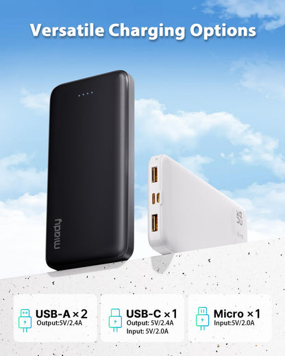 Miady 2-Pack Portable Charger, Slim 10000mAh Power Bank Travel Battery Pack