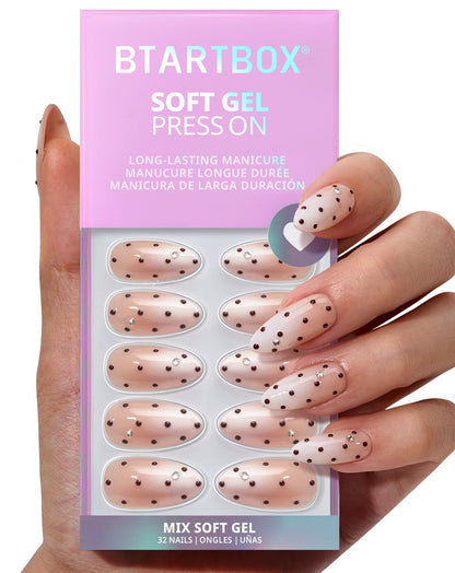 BTArtbox Press On Nails, Cream Puff, Short Almond, Ombre Off White, 32Ct