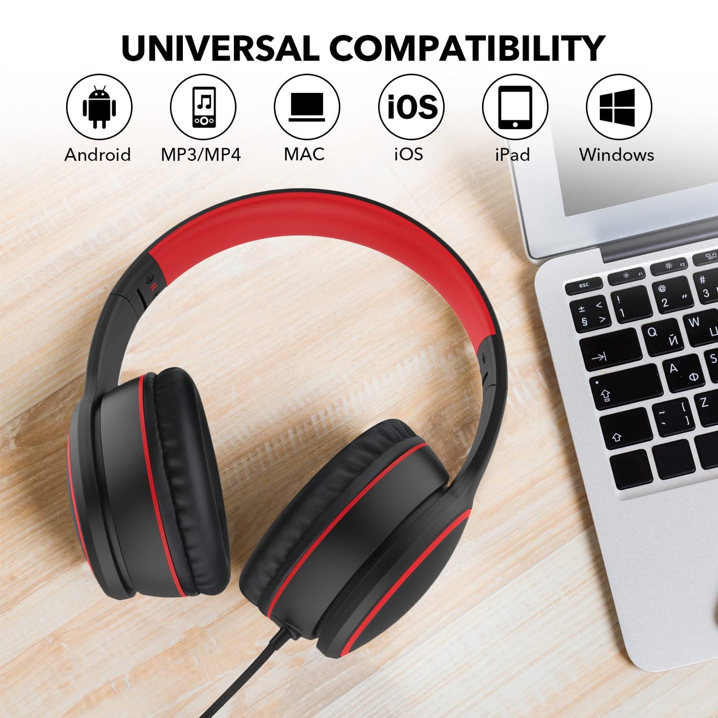 R10 Over-Ear Headphones with Microphone, Lightweight Folding Stereo Bass Headset with 1.5M No-Tangle Cord, Portable Wired Headphones for Smartphone Tablet Computer MP3 / 4 (Grey)