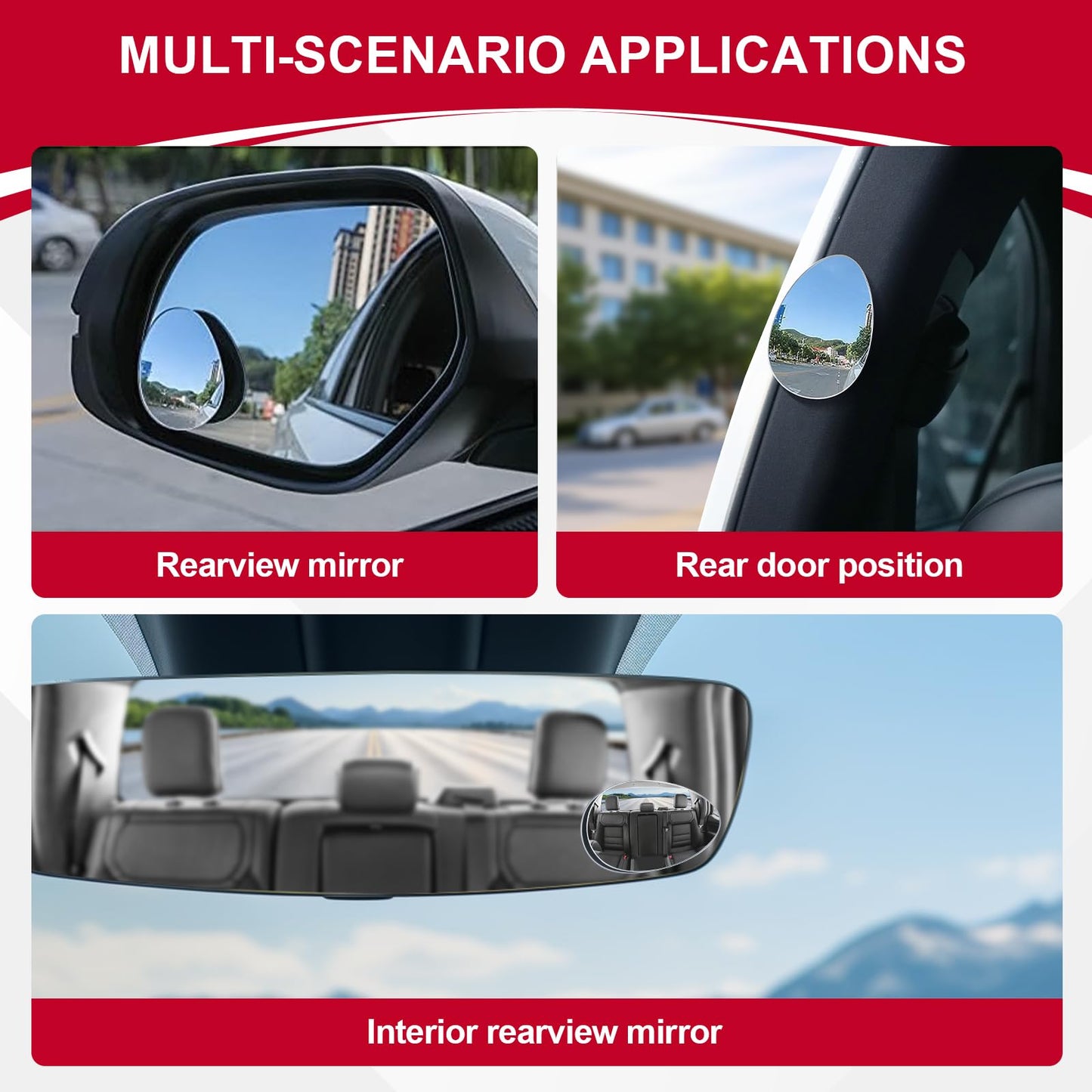 LivTee Blind Spot Mirror, 2" Round HD Glass Frameless Convex Rear View Mirrors Exterior Accessories with Wide Angle Adjustable Stick for Car SUV and Trucks, Pack of 2