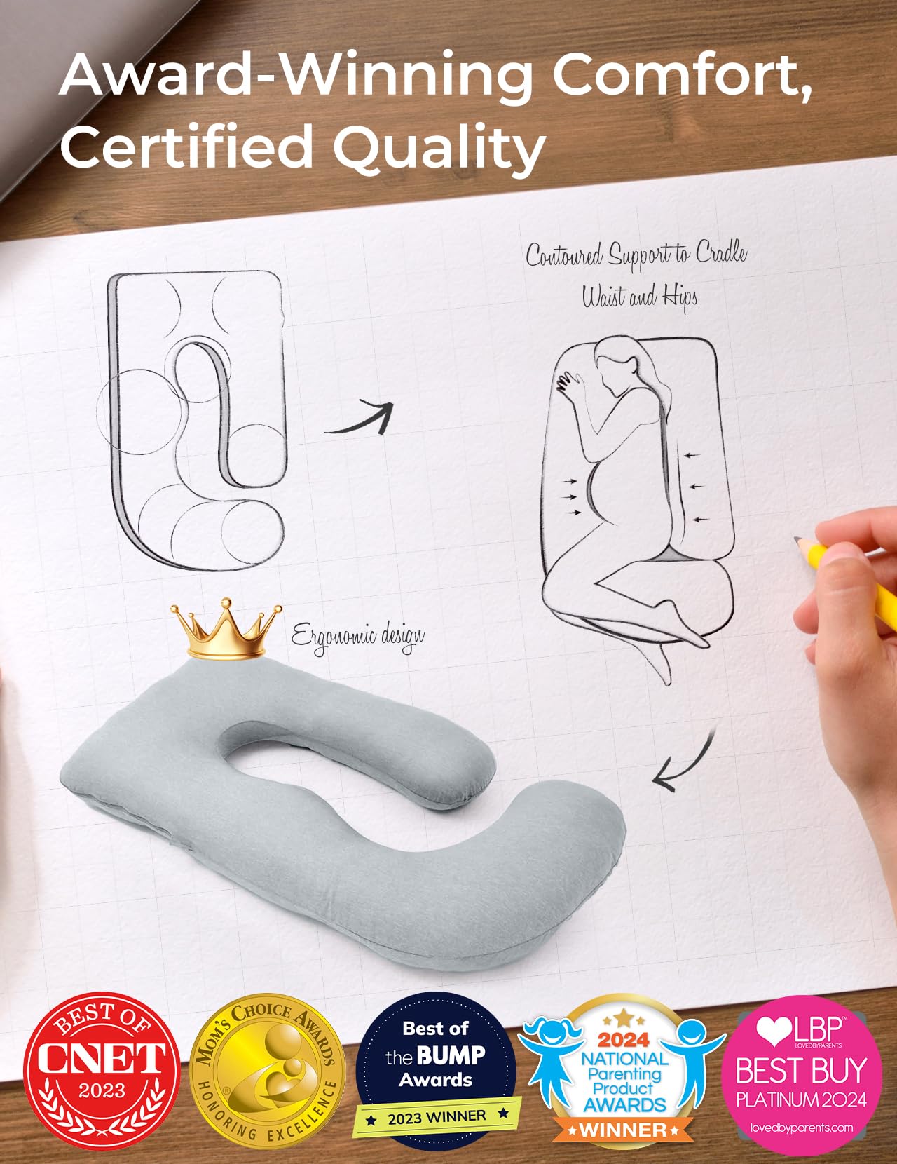 Momcozy Pregnancy Pillow for Sleeping - U Shaped Full Body Maternity Pillow