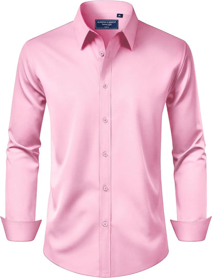 Alimens & Gentle Men's Dress Shirt Regular Fit Stretch Stain Shield Long Sleeve Solid Business Wedding Button Down Shirts
