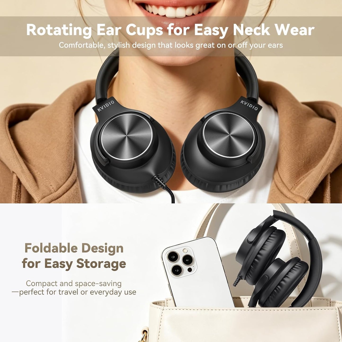 Wired Headphones with Mic, Over-Ear 3.5mm Corded Headphone for School Black