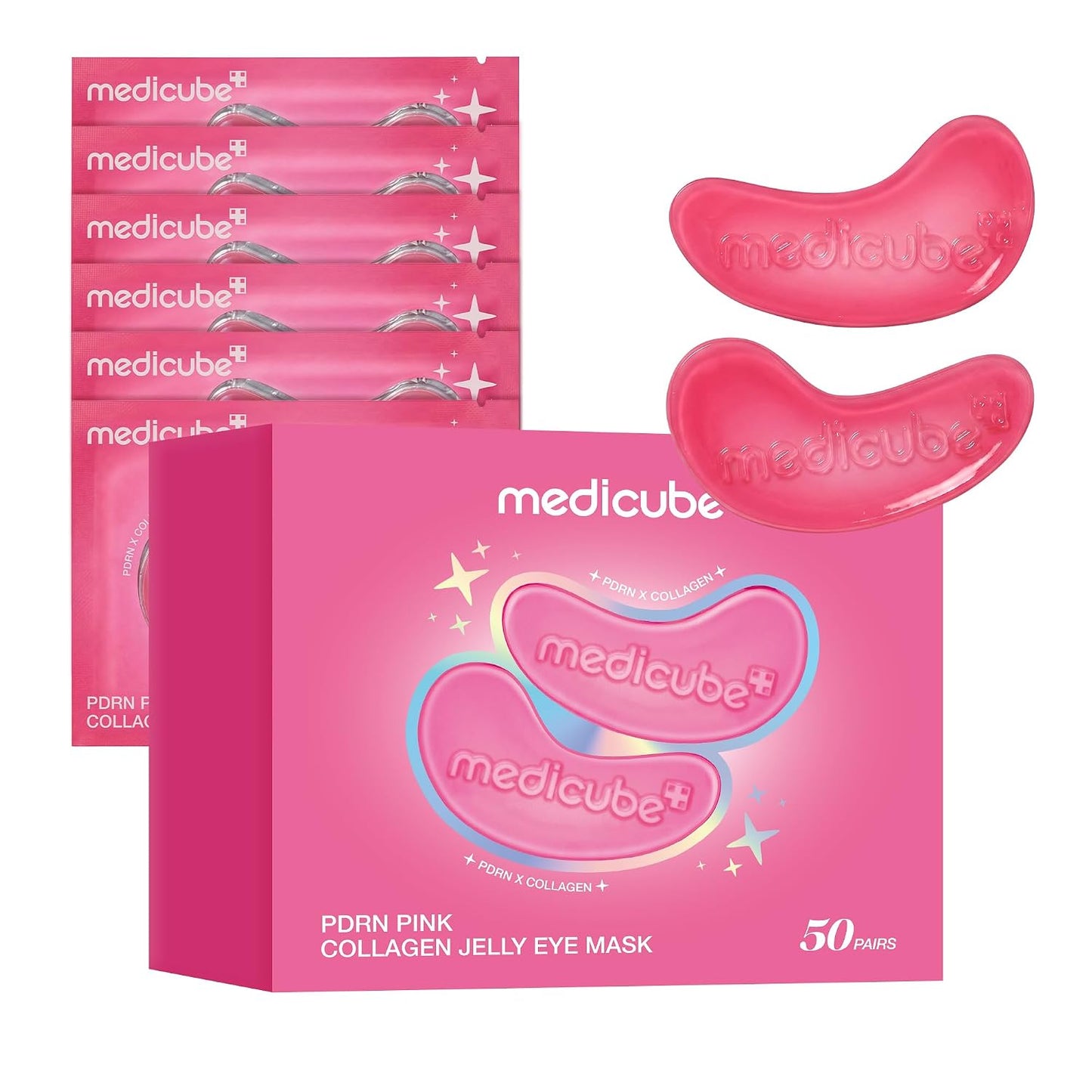 medicube Jelly Eye Mask PDRN Pink Collagen - Hydrogel Eye Patches, 50 Pairs